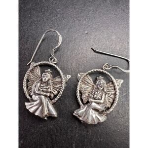 Vintage Sterling Silver Fairy Earrings • Detailed Wings & Floral Motif